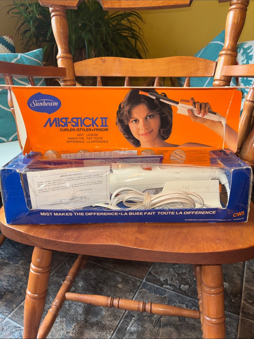 Sunbeam Mist-Stick II Hair Curler in Orange and Blue Box